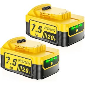 2Pack 20V 7.5Ah Lithium Battery Replacement for Dewalt 20V Battery DCBP520 DCBP034 DCBP315 DCB200 DCB205 DCB206 DCB204 DCB203 Compatible with DCD/DCF/DCG 20 Volt XR Cordless Power Tools