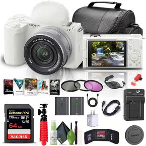 Sony Alpha ZV-E10 II Mirrorless Camera with 16-50mm Lens (White) (ZVE10M2KW) + 64GB Memory Card + Filter Kit + Photo Software + Bag + NP-FZ100 Battery + Charger + Card Reader + More (Renewed)