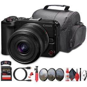 Canon EOS R50 V Camera + 14–30mm Power Zoom Lens (6895C012) | 24.2MP APS-C | 4K60p Video | Flip Screen | All-in-One Vlogging for Creators + 64GB Card + HDMI/Micro Cable + Tripod + More (Renewed)