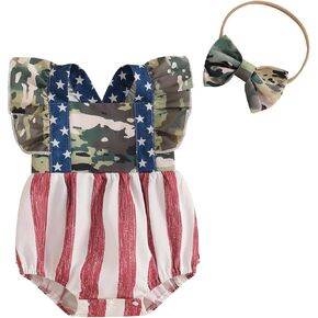 4th of July Baby Girl Outfits Newborn American Flag Bubble Romper First Fourth Of July Clothes Memorial Day Onesie