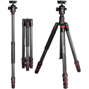 MC-284 68.1-inch Foldable Tod Camera Stand with Ball Head Carbon Fiber 15kg/33lbs Load acity 4 Sections Portable Tod Stand with Quick Release Plate Detachable Centre Column & Monopod