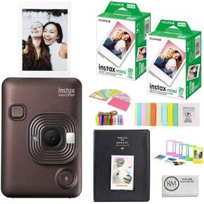 FUJIFILM INSTAX Mini LiPlay Instant Camera | Green Bundled with INSTAX Mini Instant Film | 40 Exposures + Mini Album, Borders, Stickers & Clips + Cleaning Cloth (5 Items)