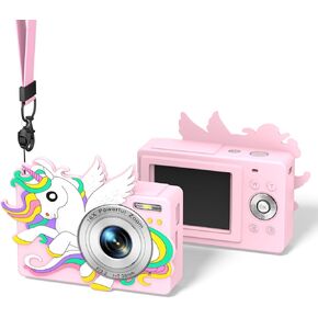 ل Camkory DC403 Camera Camera Silicone Case ، Kawaii Cute Unicorn Anime Skin Cover لكاميرا Lecran DC403 ، حالة وقائية للصدمة/الصدمة لفتاة/جرلي مع الحبل (الوردي) in Kuwait