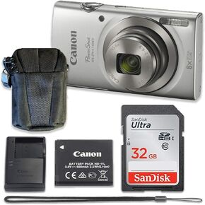Canon PowerShot ELPH 180 Digital Camera (Silver) with 32GB Memory + Case (Renewed)