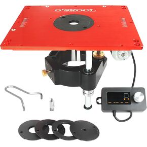 O'SKOOL Motorized Router Lift for 3-1/2" Routers, Fits BOSCH RA1181 RA1171 Tables, Digital Controller, 5 Insert Rings, Micro-Adjustment, CNC Aluminum Plate