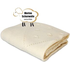 Baby Blanket 100% Organic Extra Fine Merino Wool (35.5 inch x 31.5 inch). Made in Germany.