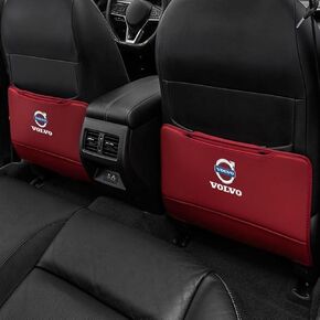 Custom 2PCS Car Kick Mats Back Seat Protector for Volvo XC60 NE 2018-2023, Automotive Leather Back Seat Protector with Storage Bag, Interior Car Accessories,C-Red