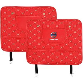 Custom 2PCS Car Kick Mats Back Seat Protector for Volvo V90 2016-2023, Automotive Leather Back Seat Protector with Storage Bag, Interior Car Accessories,B-Red