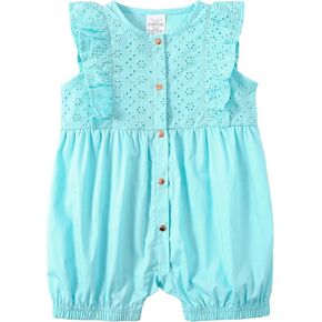 Jimonda Baby Girl lace Ruffle Romper Openwork Floral Clothes Summer Outfits Sleeveless Jumpsuit With Button Front (0-24M)