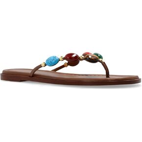Flip Flops for Women Boho Beaded Thong Flat Sandals Open Round Toe Vacation Beach Sandals