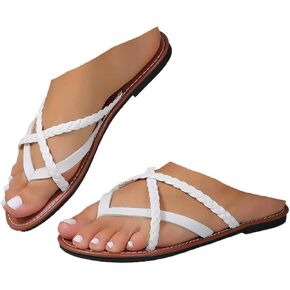 Women's Braided Strappy Flat Sandals Comfort Breathable light Toe Ring Slip On Slippers Summer Casual Vacation Beach Flip Flops Sandals in Saudi Arabia