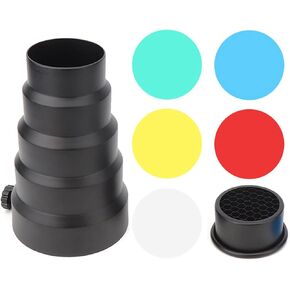 Flashlight Lamplet Conical Snoot Kit, with Cellular Grid and 5 Color Filters, for Photography Lights Under 250W, Creates Special Lighting Effects
