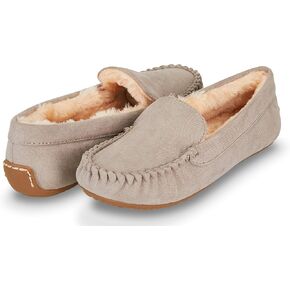 Floopi Women Slippers Moccasins, Soft Faux Fur Lining with Cozy Memory Foam, Ladies House Slippers for Women with Indoor & Outdoor Anti-Skid Sole (8 - Grey)