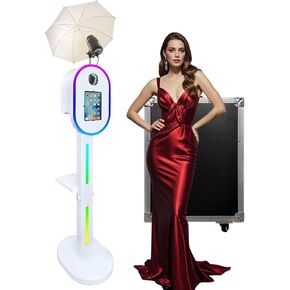 Portable Photo Booth with Flashlight Compatible with ipad,Remote or APP Control,Music Sync,Supports Connection of Camera and Printer (White, Photo Booth Machine)