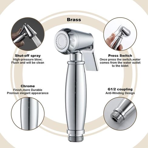 HandheldSprayer Brass Chrome Baby Cloth Diaper Sprayer Portable Hand Held ToiletSprayer Head, for Feminine Wash, Pet Washing, Easy to Install,D(D) in Saudi Arabia