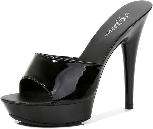 bbruriy Womens Platform Stiletto High Heel Peep Open Toe Sandals Mules Shoes Slingback Slip-on Prom Party Dress Patent Leather 5 Inches Heels in Saudi Arabia