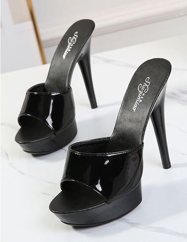 bbruriy Womens Platform Stiletto High Heel Peep Open Toe Sandals Mules Shoes Slingback Slip-on Prom Party Dress Patent Leather 5 Inches Heels in Saudi Arabia