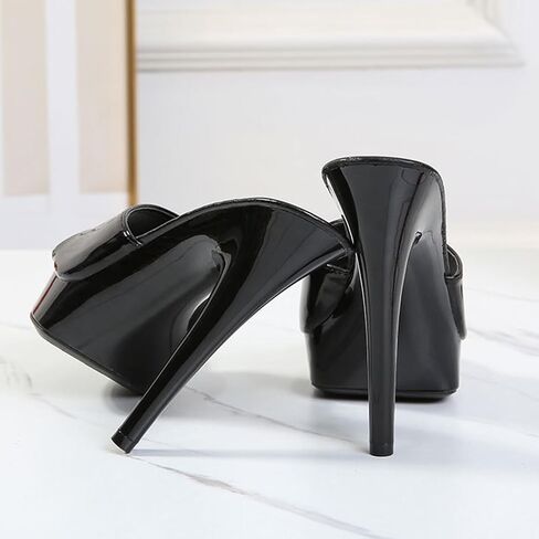 bbruriy Womens Platform Stiletto High Heel Peep Open Toe Sandals Mules Shoes Slingback Slip-on Prom Party Dress Patent Leather 5 Inches Heels in Saudi Arabia