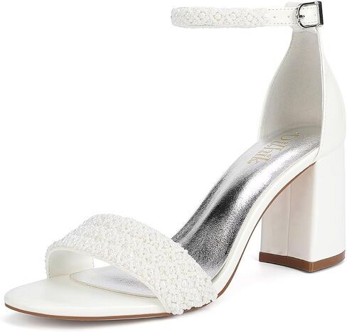 Block Heel Wedding Shoes for Bride Open Toe Bridal Shoes Heeled Sandals Wedding Heels in Saudi Arabia