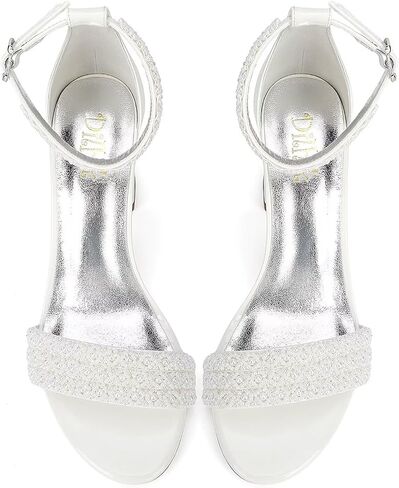 Block Heel Wedding Shoes for Bride Open Toe Bridal Shoes Heeled Sandals Wedding Heels in Saudi Arabia