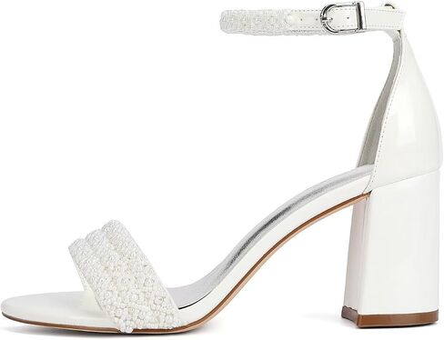 Block Heel Wedding Shoes for Bride Open Toe Bridal Shoes Heeled Sandals Wedding Heels in Saudi Arabia