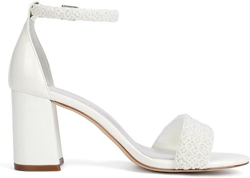Block Heel Wedding Shoes for Bride Open Toe Bridal Shoes Heeled Sandals Wedding Heels in Saudi Arabia