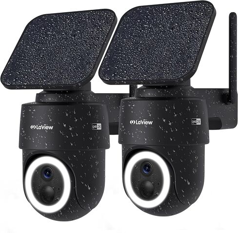 LAVIEW 2K Solar Camera Outdoor Wireless ، 100 ٪ Cameras WiFi خالية من الأسلاك للأمن المنزلي ، 360 ° بطارية قابلة للشحن في الهواء الطلق ، IP65 ، الرؤية الليلية الملونة ، الصوت في اتجاهين ، العمل مع Alexa (2 عبوة) in Kuwait