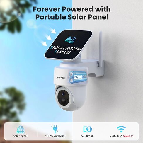 LAVIEW 2K Solar Camera Outdoor Wireless ، 100 ٪ Cameras WiFi خالية من الأسلاك للأمن المنزلي ، 360 ° بطارية قابلة للشحن في الهواء الطلق ، IP65 ، الرؤية الليلية الملونة ، الصوت في اتجاهين ، العمل مع Alexa (2 عبوة) in Saudi Arabia