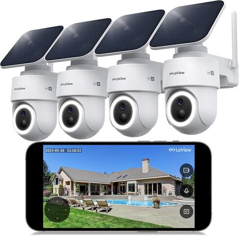 LaView 2K 3MP Solar Security Cameras Wireless Outdoor, Cameras for Home Security, 360° Pan & Tilt Rechargeable Battery Camera, IP65 Outdoor Camera, Color Night Vision, Two-Way Audio, Work with Alexa in Kuwait