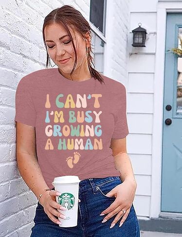 Mama Shirt Women Funny Letters Print Mother's Day Tshirt Pregnancy Announcement Graphic Shirts Casual Maternity Tops in Saudi Arabia