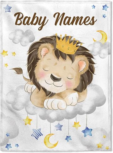 FLOCHIL Personalized Baby Blanket for Boys, Custom Baby Blanket with Name, Customized Baby Blanket Lion, Gift for Baby, Newborn, Baby Shower in Kuwait
