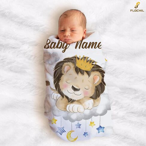 FLOCHIL Personalized Baby Blanket for Boys, Custom Baby Blanket with Name, Customized Baby Blanket Lion, Gift for Baby, Newborn, Baby Shower in Kuwait