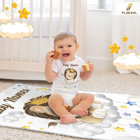 FLOCHIL Personalized Baby Blanket for Boys, Custom Baby Blanket with Name, Customized Baby Blanket Lion, Gift for Baby, Newborn, Baby Shower in Kuwait