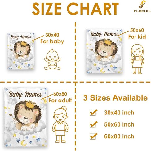 FLOCHIL Personalized Baby Blanket for Boys, Custom Baby Blanket with Name, Customized Baby Blanket Lion, Gift for Baby, Newborn, Baby Shower in Kuwait