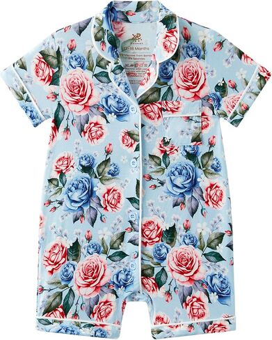 Baby Girl Bamboo Viscose Pajamas Button Down One Piece Rompers Infant Short Sleeve Jumpsuit in Kuwait