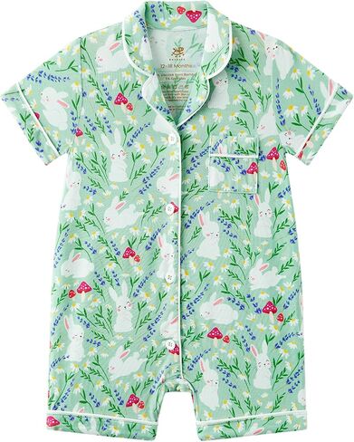 Baby Girl Bamboo Viscose Pajamas Button Down One Piece Rompers Infant Short Sleeve Jumpsuit in Kuwait