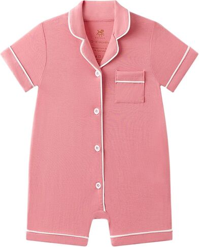 Baby Girl Bamboo Viscose Pajamas Button Down One Piece Rompers Infant Short Sleeve Jumpsuit in Kuwait