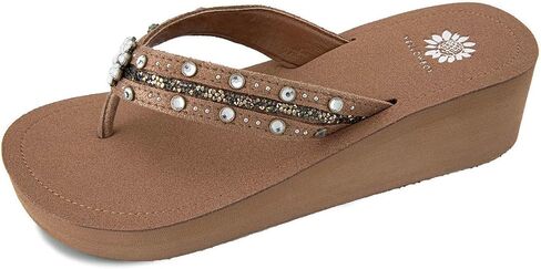 Yellow Box Women's Terell Wedge Sandal, Round Toe, Medium-High 2 Inch Heel, 0.75 Inch Platform Comfortable Flip-Flop in Saudi Arabia