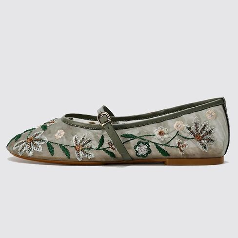 Mesh Ballet Flats for Women Embroidered Floral Mary Jane Flats Round Toe Slip On Ballerina Shoes Comfortable Casual Daily Dress Flat Shoes in Kuwait