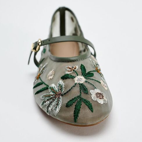Mesh Ballet Flats for Women Embroidered Floral Mary Jane Flats Round Toe Slip On Ballerina Shoes Comfortable Casual Daily Dress Flat Shoes in Kuwait