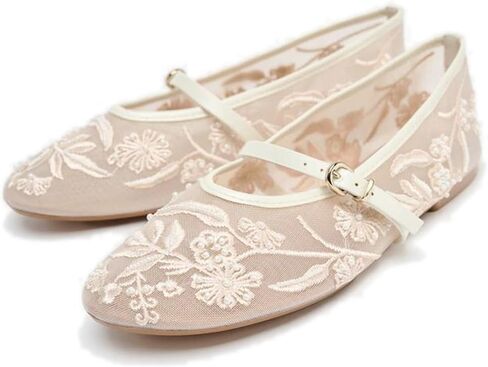 Mesh Ballet Flats for Women Embroidered Floral Mary Jane Flats Round Toe Slip On Ballerina Shoes Comfortable Casual Daily Dress Flat Shoes in Kuwait
