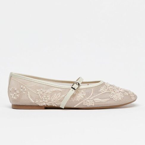 Mesh Ballet Flats for Women Embroidered Floral Mary Jane Flats Round Toe Slip On Ballerina Shoes Comfortable Casual Daily Dress Flat Shoes in Kuwait