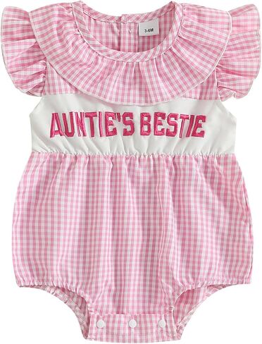 العمة Bestie Baby Girl Cloths قول خطاب تطريز مزخرف بغطاء ROMPER من قطعة واحدة منقوشة in Kuwait