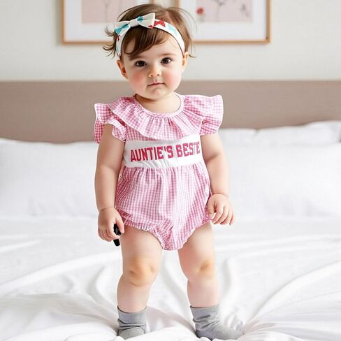 العمة Bestie Baby Girl Cloths قول خطاب تطريز مزخرف بغطاء ROMPER من قطعة واحدة منقوشة in Kuwait
