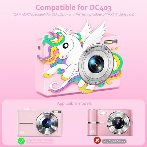 ل Camkory DC403 Camera Camera Silicone Case ، Kawaii Cute Unicorn Anime Skin Cover لكاميرا Lecran DC403 ، حالة وقائية للصدمة/الصدمة لفتاة/جرلي مع الحبل (الوردي) in Kuwait