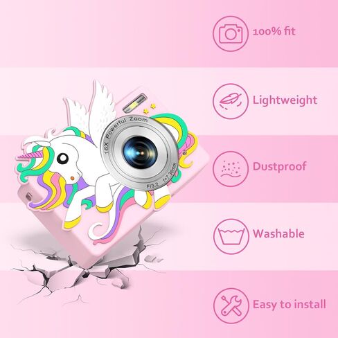 ل Camkory DC403 Camera Camera Silicone Case ، Kawaii Cute Unicorn Anime Skin Cover لكاميرا Lecran DC403 ، حالة وقائية للصدمة/الصدمة لفتاة/جرلي مع الحبل (الوردي) in Kuwait