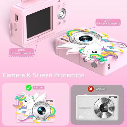 ل Camkory DC403 Camera Camera Silicone Case ، Kawaii Cute Unicorn Anime Skin Cover لكاميرا Lecran DC403 ، حالة وقائية للصدمة/الصدمة لفتاة/جرلي مع الحبل (الوردي) in Kuwait