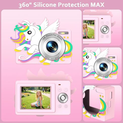 ل Camkory DC403 Camera Camera Silicone Case ، Kawaii Cute Unicorn Anime Skin Cover لكاميرا Lecran DC403 ، حالة وقائية للصدمة/الصدمة لفتاة/جرلي مع الحبل (الوردي) in Kuwait