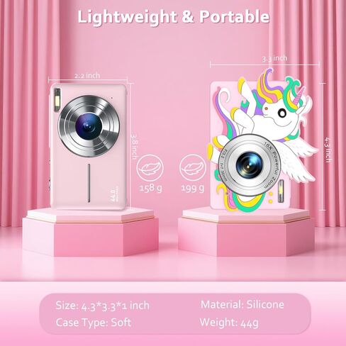 ل Camkory DC403 Camera Camera Silicone Case ، Kawaii Cute Unicorn Anime Skin Cover لكاميرا Lecran DC403 ، حالة وقائية للصدمة/الصدمة لفتاة/جرلي مع الحبل (الوردي) in Kuwait