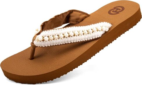 ChayChax Womens Two-Tone Flip Flops with Arch Support Comfort Beach Thong Sandals Indoor Outdoor, White, 6 Women in Kuwait